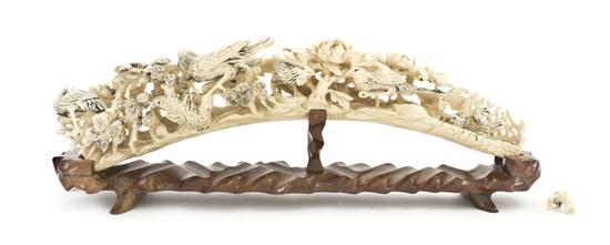 A Chinese Ivory Tusk Carving with Peony