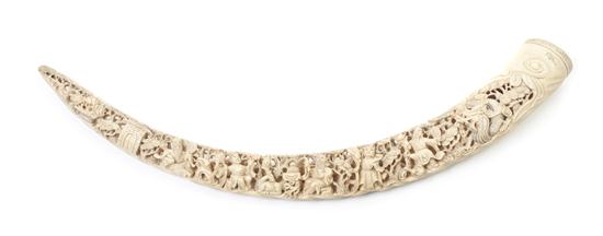 A Chinese Carved Ivory Tusk depicting