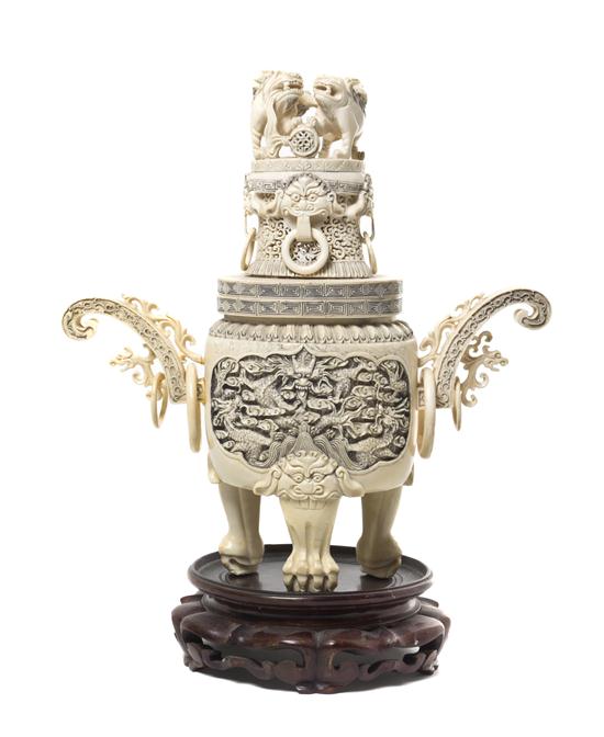  A Chinese Lidded Ivory Censer 154430