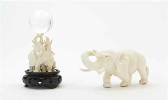 Two Carved Ivory Elephant Figures