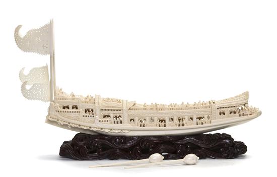 A Chinese Ivory Pleasure Boat the multi-deck