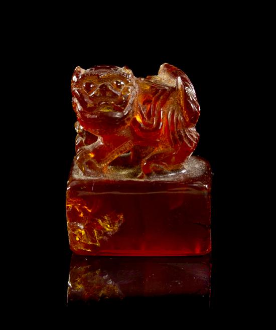 A Chinese Carved Amber Seal Stamp 15449e