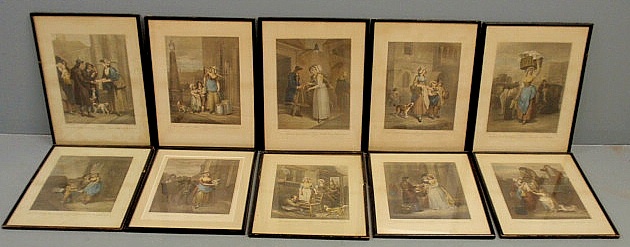 Set of ten framed hand colored 156cdf