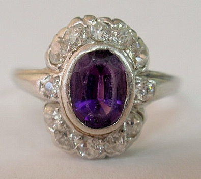 Amethyst diamond and platinum ring 156cf1