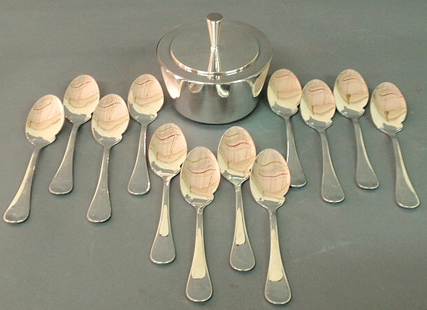 Set of twelve silver sauce spoons