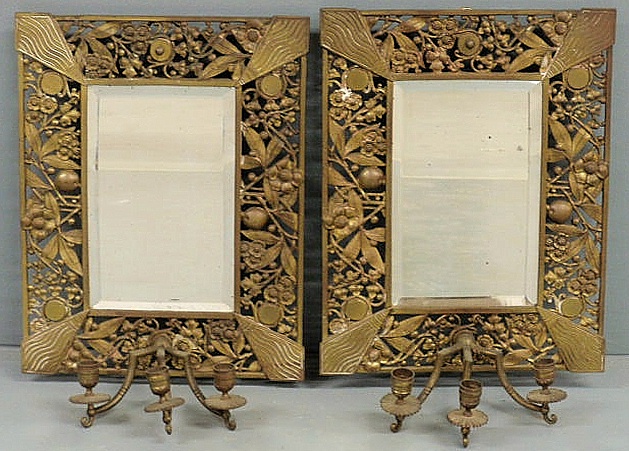 Pair of brass framed mirrors late