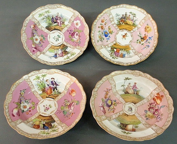 Four Meissen porcelain bowls. 9.5"dia.