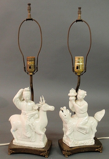 Two Chinese white ceramic figural 156d1b