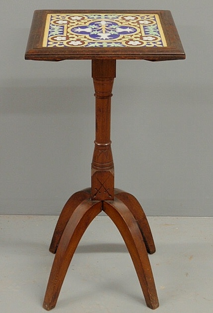 Eastlake carved walnut end table with