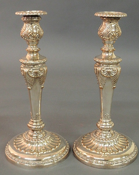 Two large Sheffield silverplate candlesticks