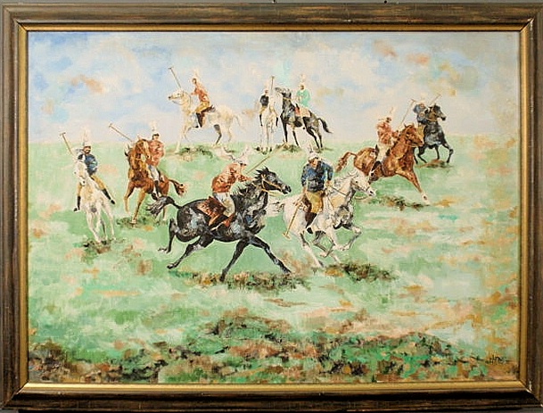 Oil on canvas painting of a polo