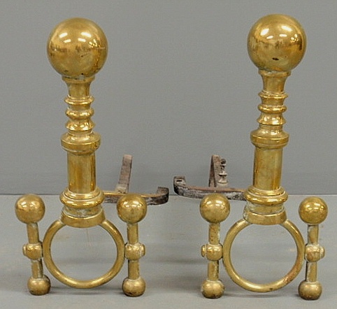 Pair of Victorian brass cannonball 156d56