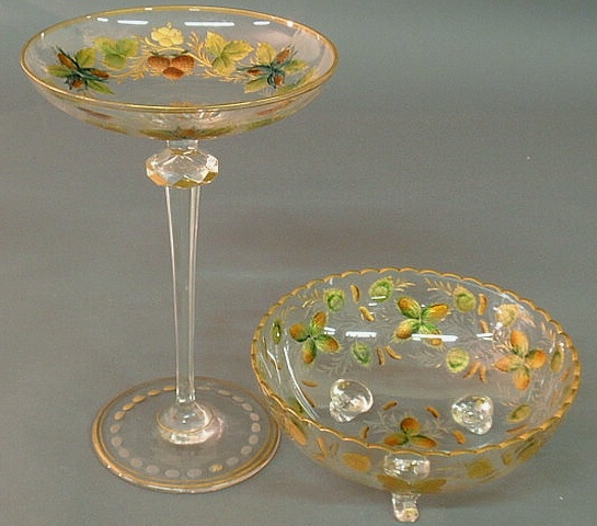 Glass compote and peg-foot bowl 8.5dia.