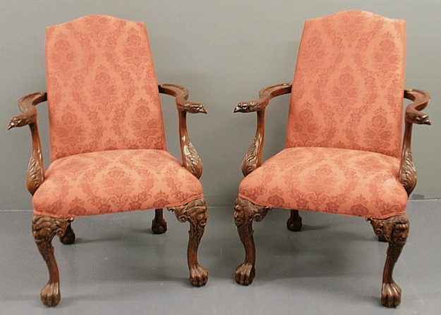Large pair of mahogany open armchairs 156da7