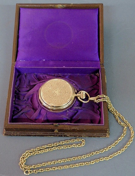 Elgin 18k gold pocket watch with g.f.