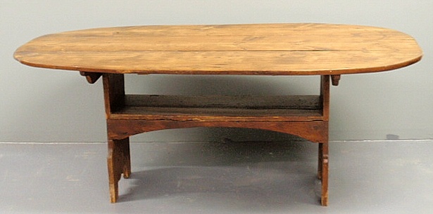 Pine bench table 19th c. with mortise