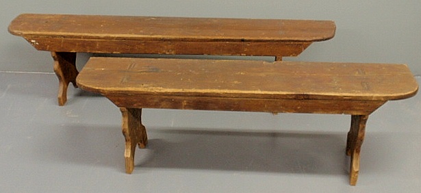 Two carved pine benches 19th c  156dcb