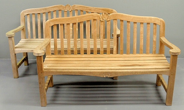 Pair of teakwood garden benches