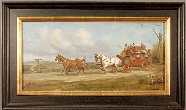 Oil on board painting of a four-in-hand