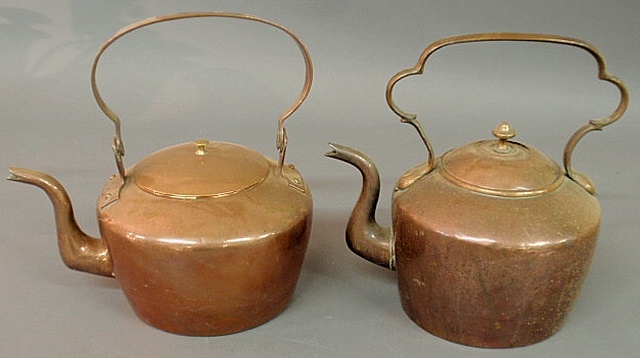 Two English brass hot water kettles