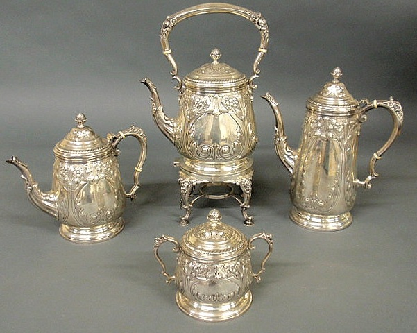 Sterling silver four-piece tea with