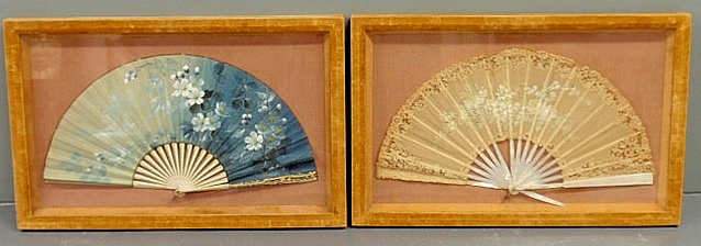 Pair of shadow boxed Victorian fans