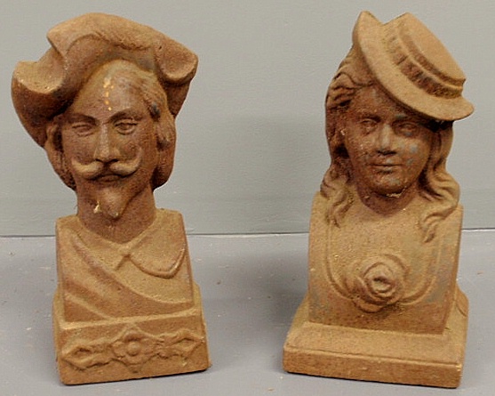 Pair of cast iron Elizabethan busts