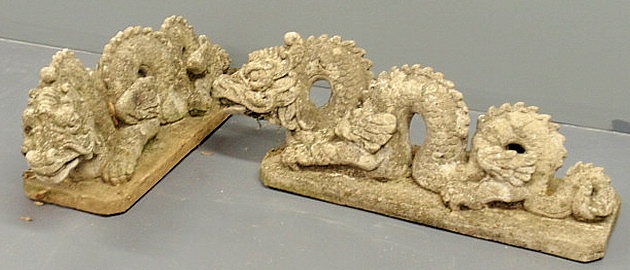 Pair of cast stone dragon garden