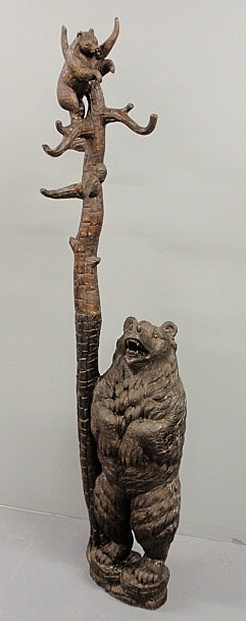 Black Forest carved standing bear tree