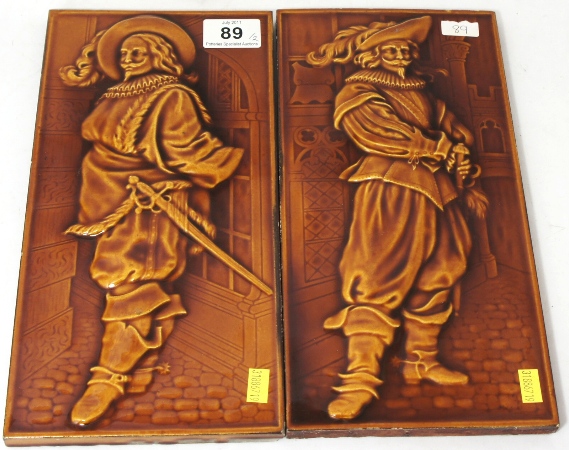 Pair of Brown Glazed Tile Panels