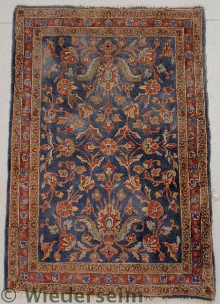 Persian oriental mat blue field 157470