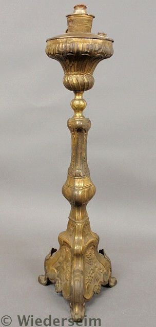 Large Continental brass oil lamp