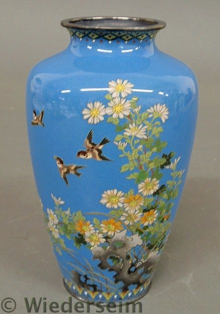 Blue cloisonn? vase c.1920 with bird