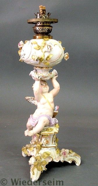 German porcelain oil lamp with