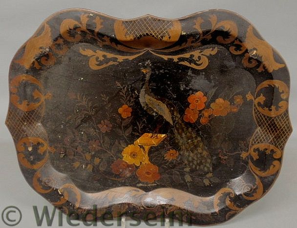 Small Tole decorated tray with bird