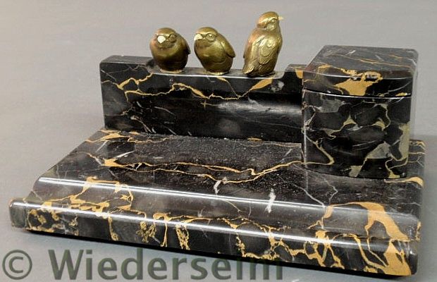 Black marble inkstand c 1920 with 1574dc