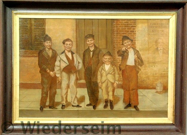 Oil on canvas painting of five young