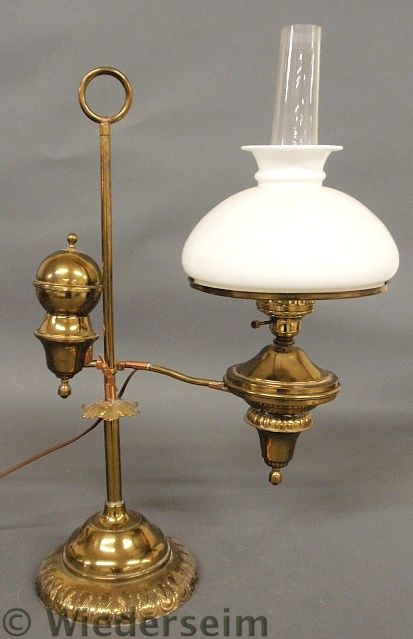 Brass student lamp electrified  1574f4