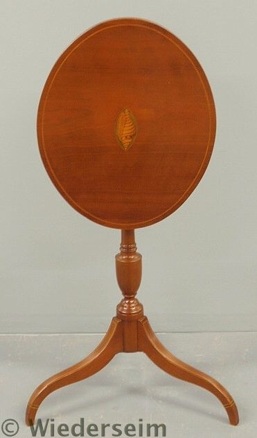 Federal cherry oval tilt-top candlestand