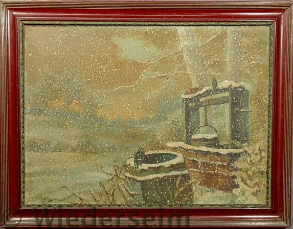 Oil on canvas painting of a snow
