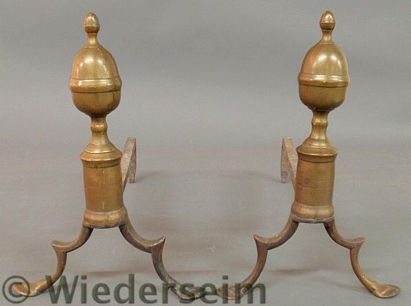 Pair of brass lemon top andirons 157526