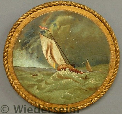 Round oil on wood panel painting 157527