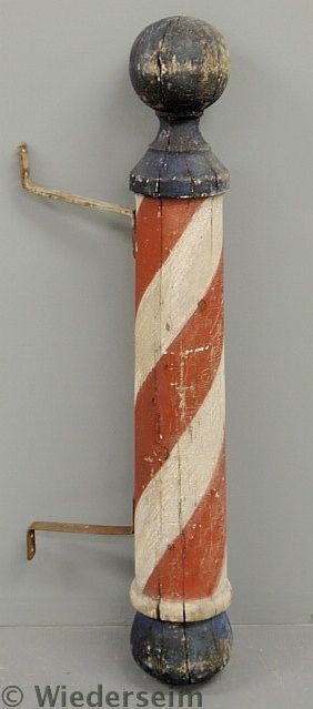 Early carved wood barber pole 19th 15752f