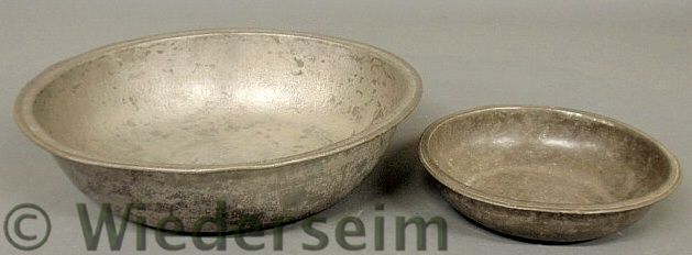 Two pewter basins 18th c. largest 3.25h.x13diam.