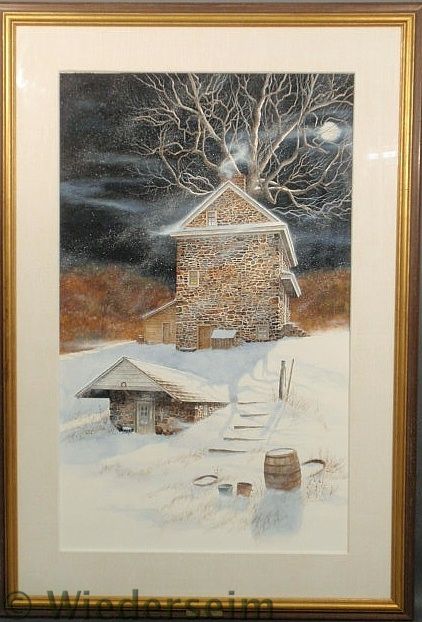 Watercolor painting of a winter night