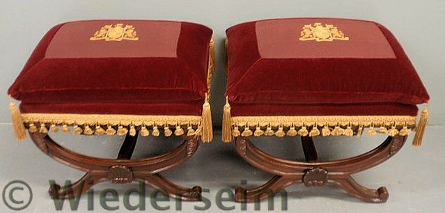 Pair of upholstered mahogany stools 15754d