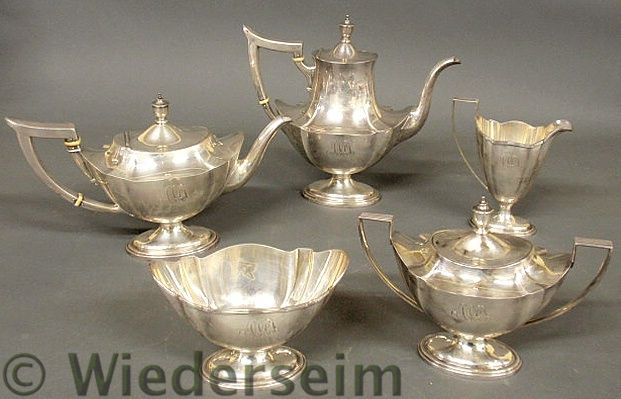 Five-piece sterling silver tea