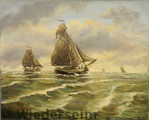 Large oil on canvas seascape painting 1575cf