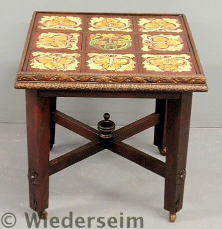Mahogany Art Nouveau table with a square
