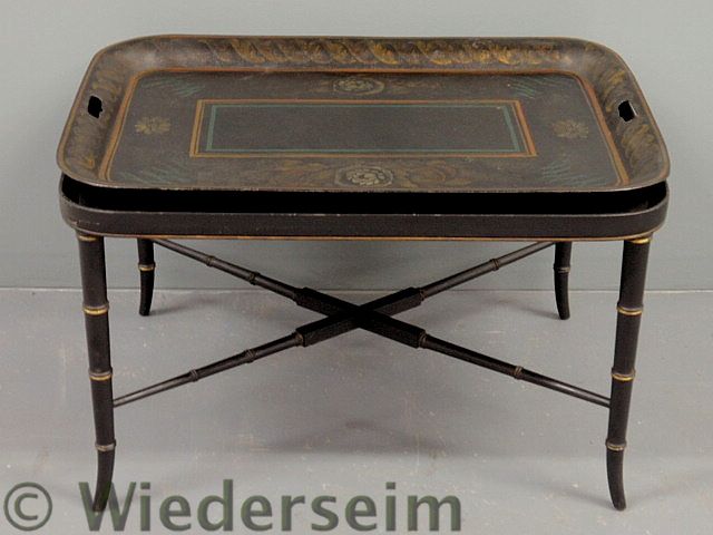 Black Regency Tole decorated tray 1575e6